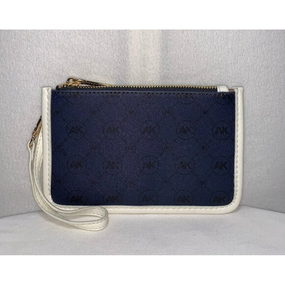 Anne Klein Wristlet Wallet Clutch Slim Zip Pouch Blue Black White Gold - Picture 1 of 8